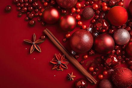 Christmas red background with Christ, a Photo by SaroStock
