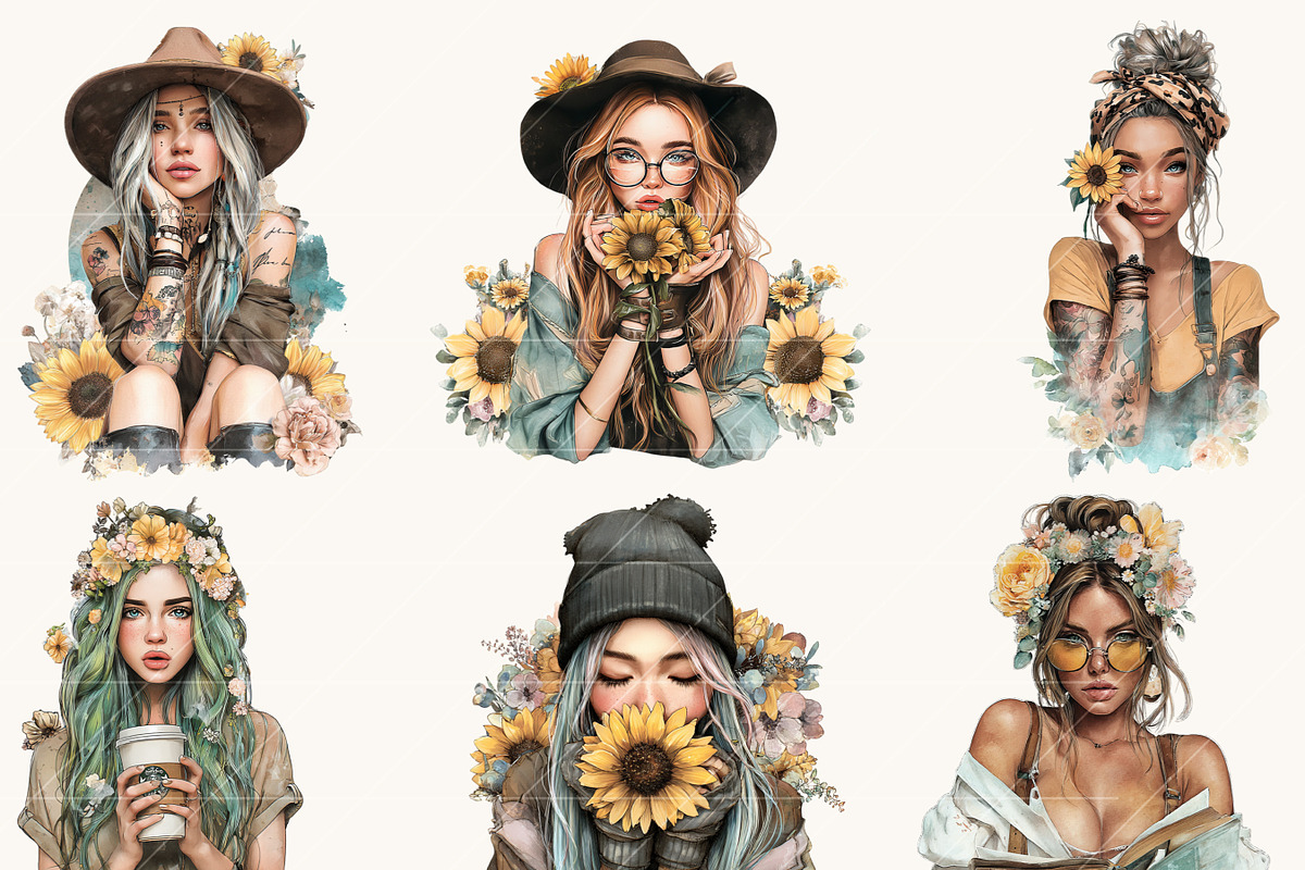 Tattoos Girls Clipart Bundle, a Person Illustration by BusyDaydesign (Photo 6 of 9)