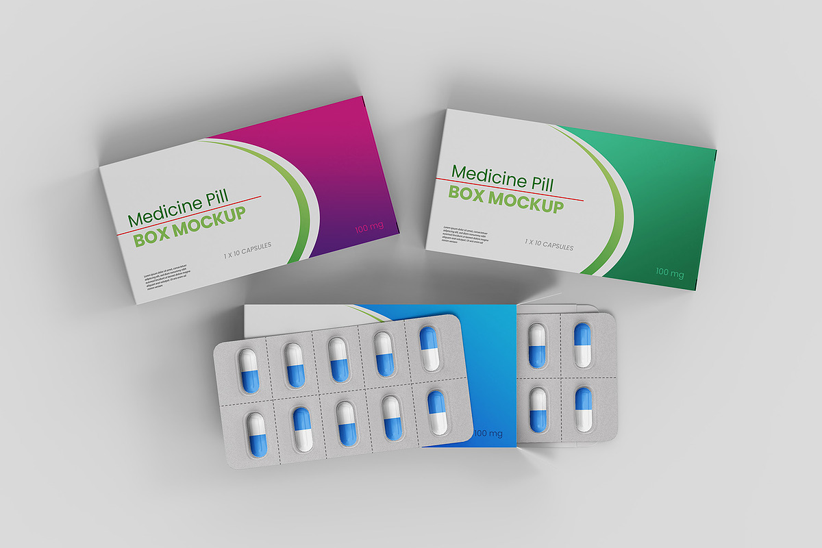 Medicine Pill Box Mockup - 8 views, a Packaging Mockup by Illusiongraphic (Photo 6 of 25)