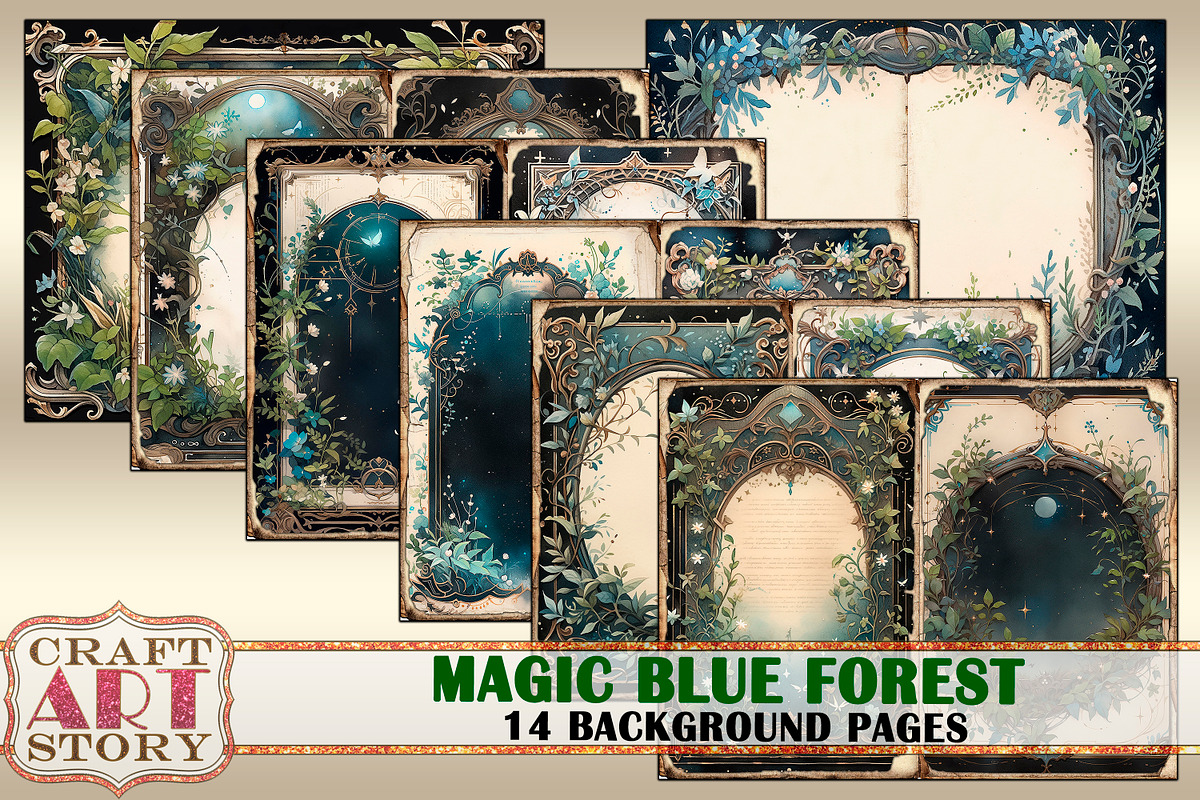 Magic blue forest Blank background, an Object Illustration by CraftArtStory (Photo 2 of 4)
