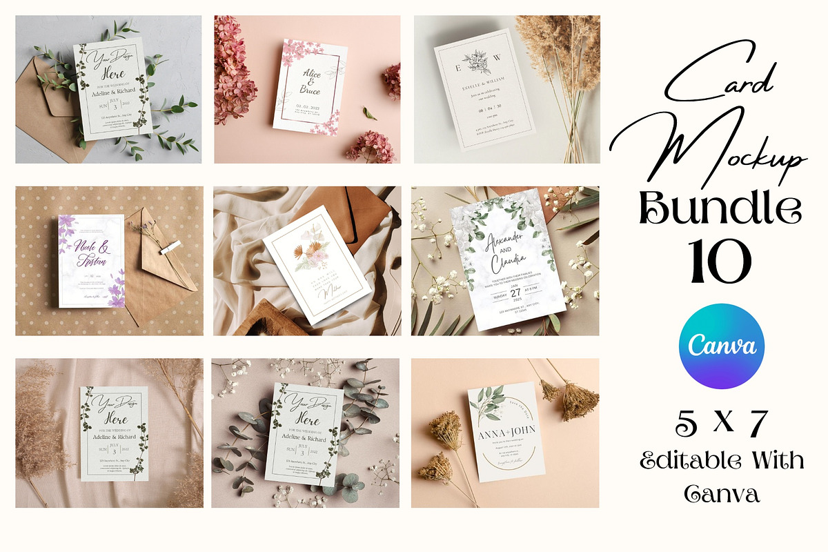 Invitation 5x7 Card Mockup Bundle, an Invitation Template by DaisyStudio (Photo 1 of 13)