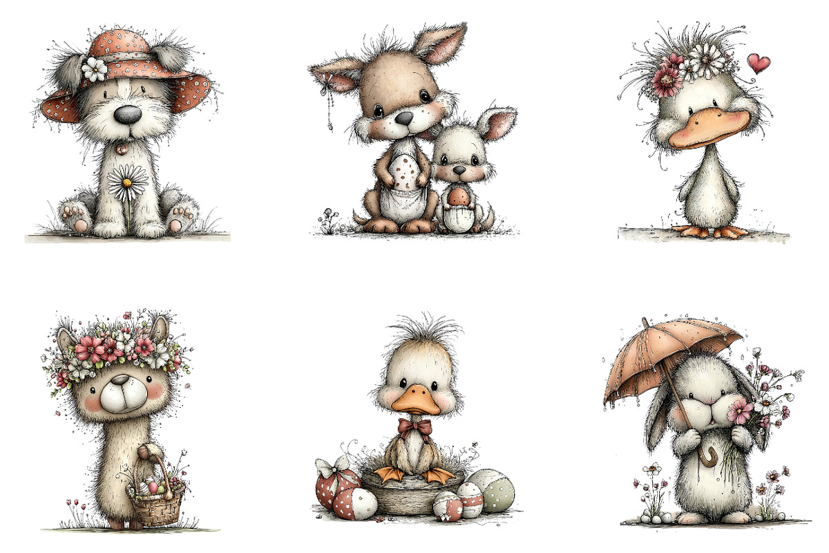 Whimsical Easter Animals Clipart, an Illustration by CreationArt (Photo 2 of 5)