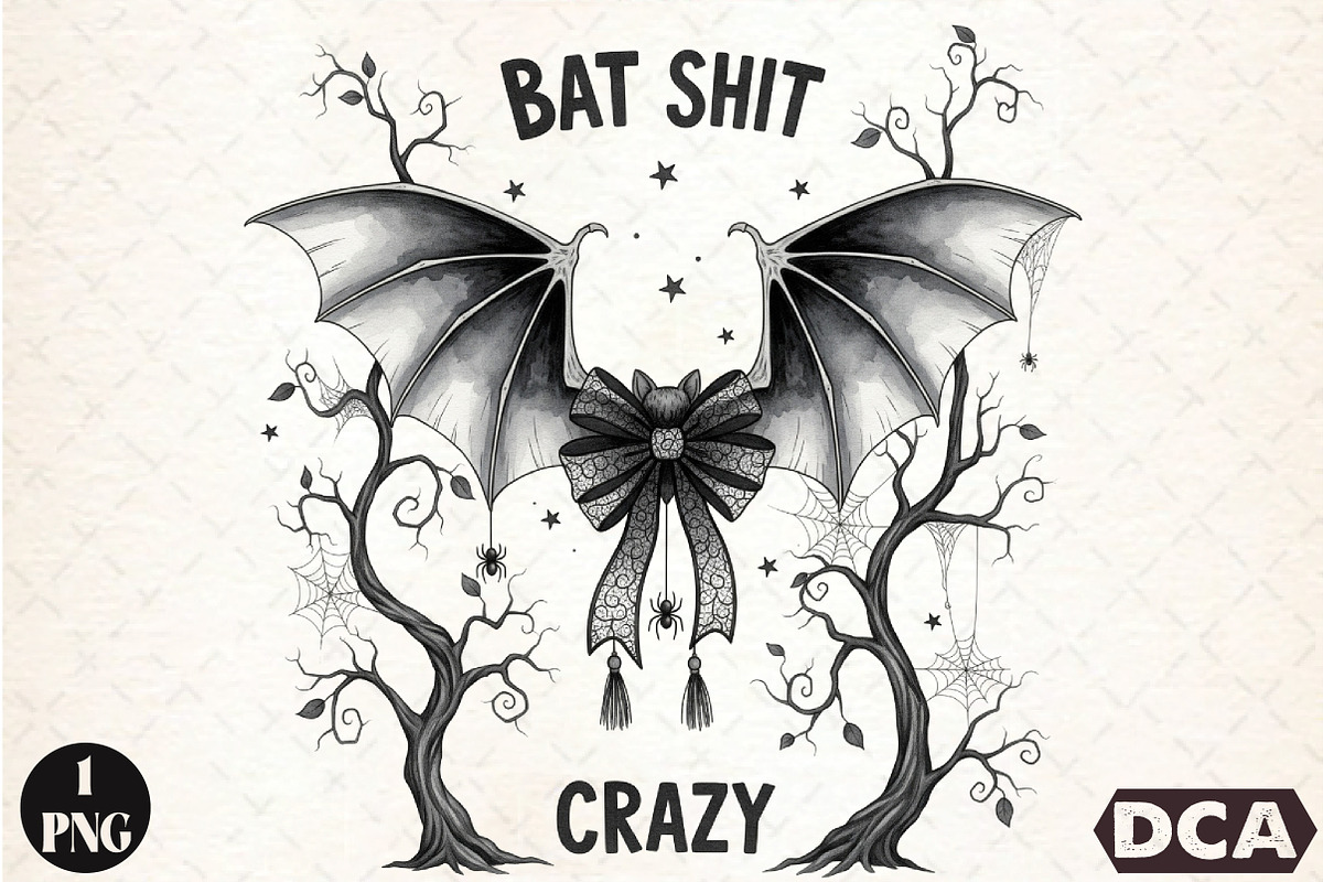 Bat Bow Crazy PNG, Funny Halloween, an Illustration by DreamCafeArt (Photo 1 of 7)