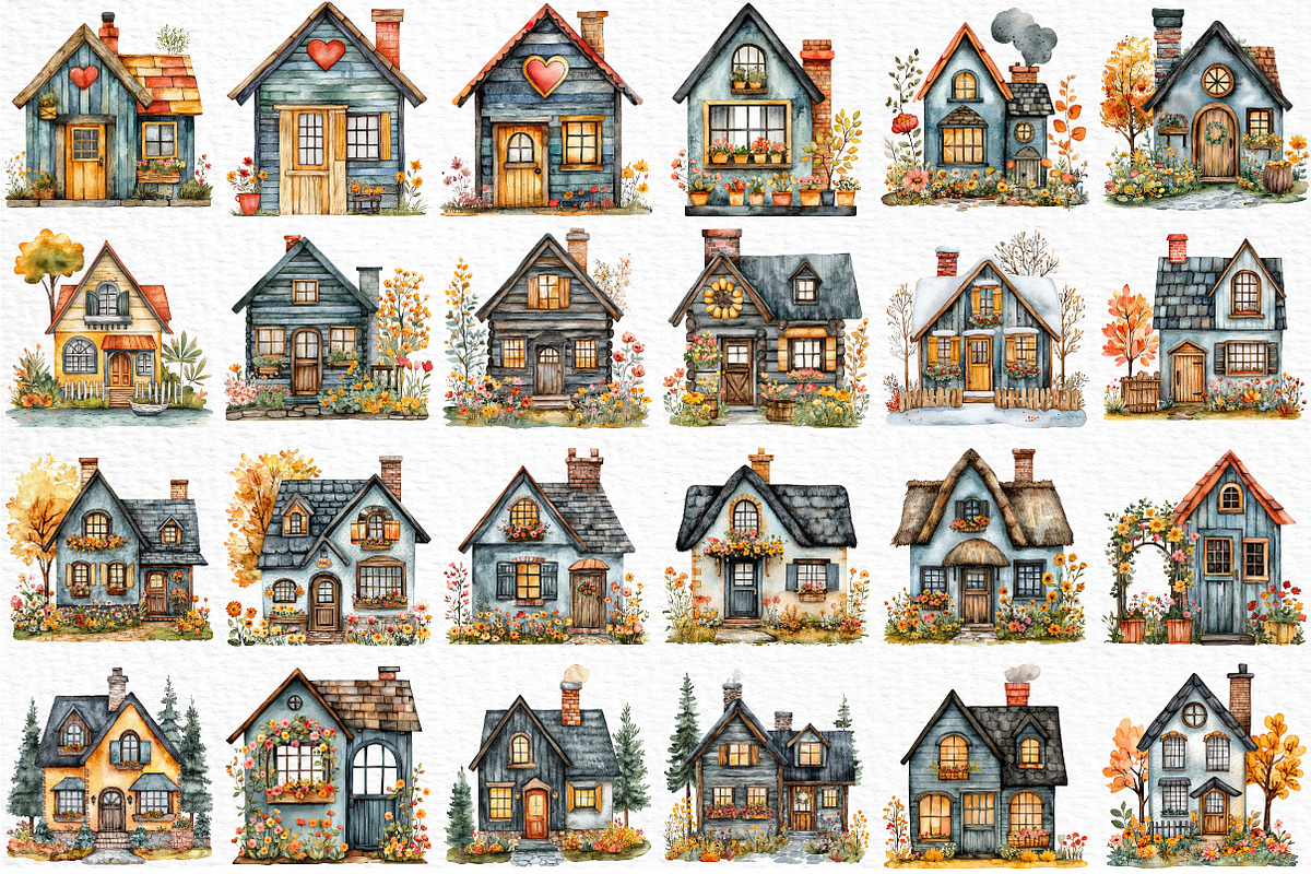 Watercolor Houses Clipart, an Illustration by Craft Nest (Photo 6 of 12)