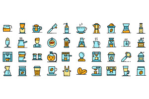 Barista Icons Set Vector Flat