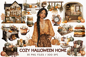 Cozy Halloween Watercolor Clipart