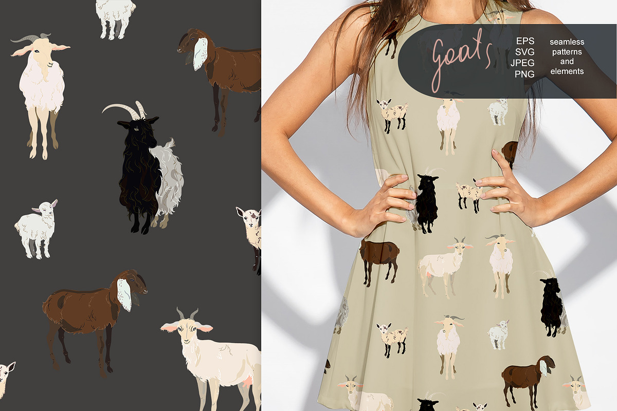 Goat seamless + clipart vector set, a Pattern Graphic by PatternsBlooming (Photo 6 of 8)