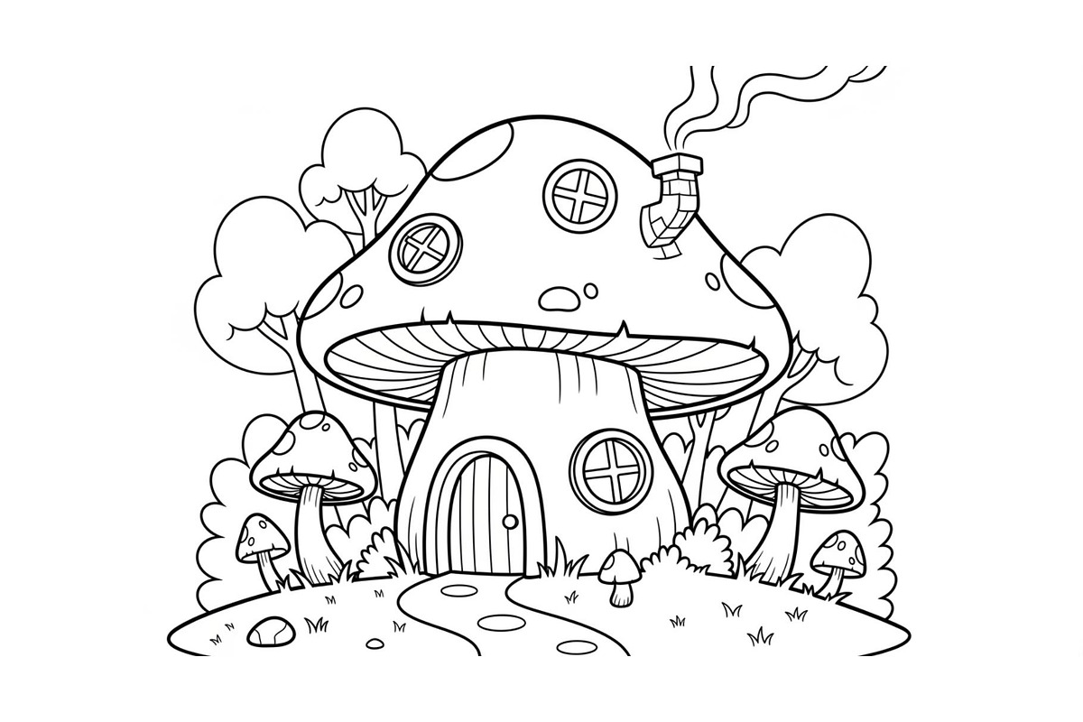 Whimsical Mushroom House Line Art bu, an Illustration by Designs_River (Photo 49 of 51)