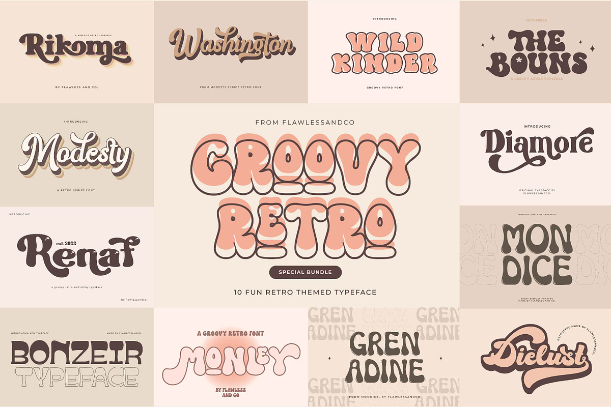 Groovy Retro Special Bundle, a Handwritten Font by Flawless And Co (Photo 1 of 6)