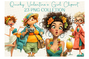 Quirky Valentine's Girl Clipart, an Illustration by DreamCafeArt