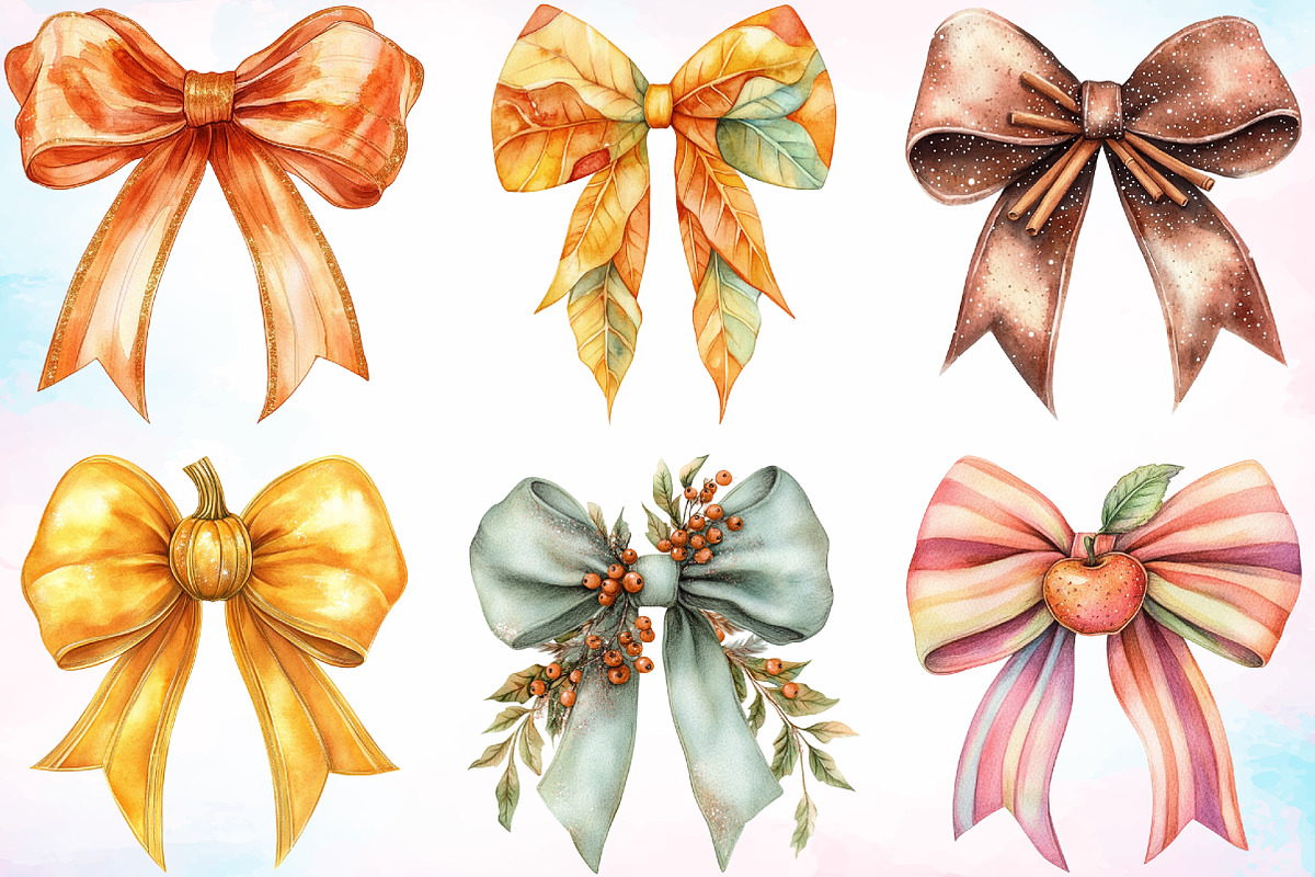 Watercolor Autumn Coquette Bows PNG, a Seasonal Illustration by Canvas Craft (Photo 2 of 4)