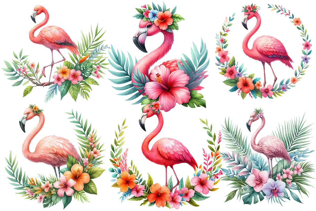 Watercolor Flamingo Clipart Tropical, an Illustration by Designworld (Photo 3 of 6)