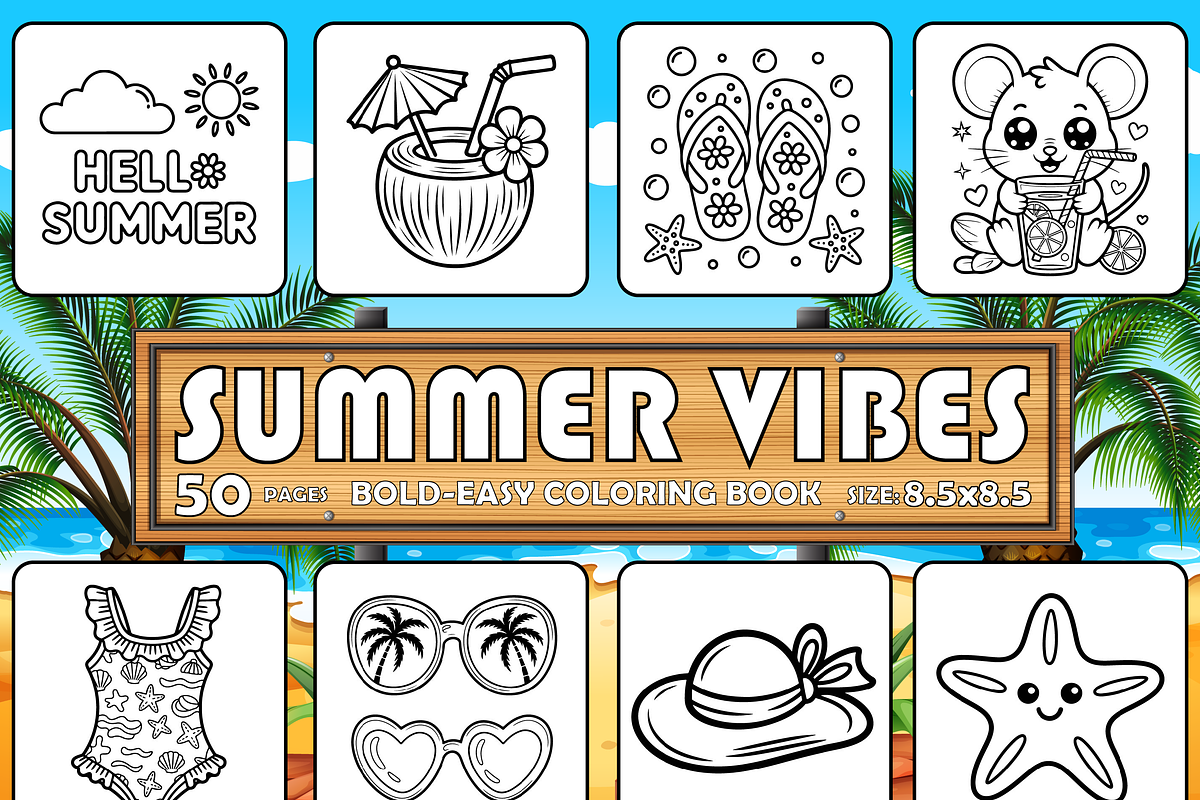 SUMMER VIBES BOLD-EASY COLORING BOOK, a Seasonal Illustration by Design Zone (Photo 1 of 5)