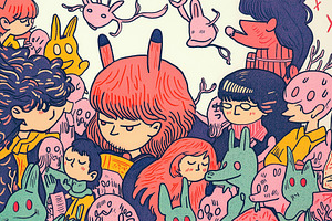 Crowd of people and monsters, a Person Illustration by Sybillla