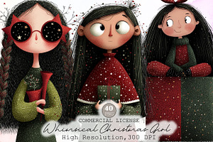 Whimsical Christmas Girl Clipart, an Illustration by Sublimation Artist