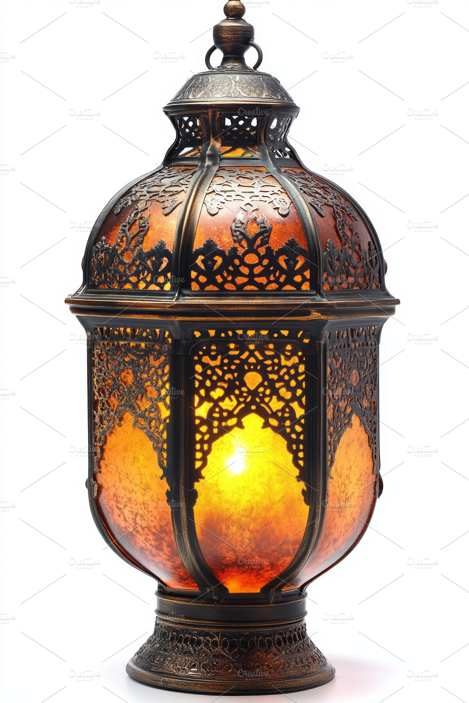 An ornate metal lantern with intricate patterns, casting a warm, amber glow, cr, a Background Photo by ImageMir