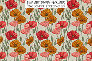 Line Art Poppy Flowers Patterns, a Texture Illustration by DreamPrint404 (Thumbnail 1 of 3)