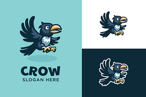 playful flying crow raven logo, a Branding & Logo Template by funpixel
