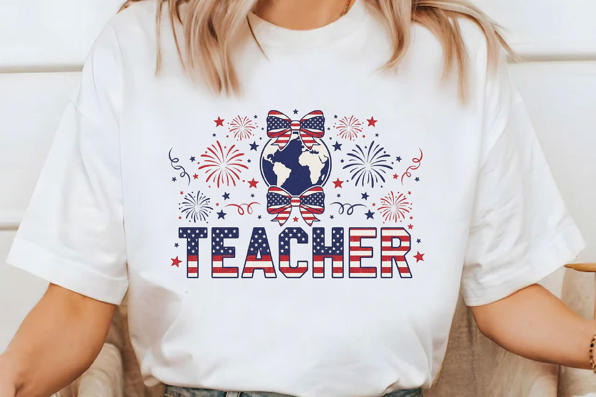 Retro Teacher 4th July Png, an Illustration by Designking (Photo 6 of 6)