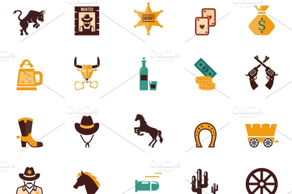 Western Flat Vector Icons