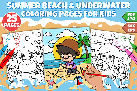 Summer & Underwater Coloring Pages, a Seasonal Illustration by Creative Zone