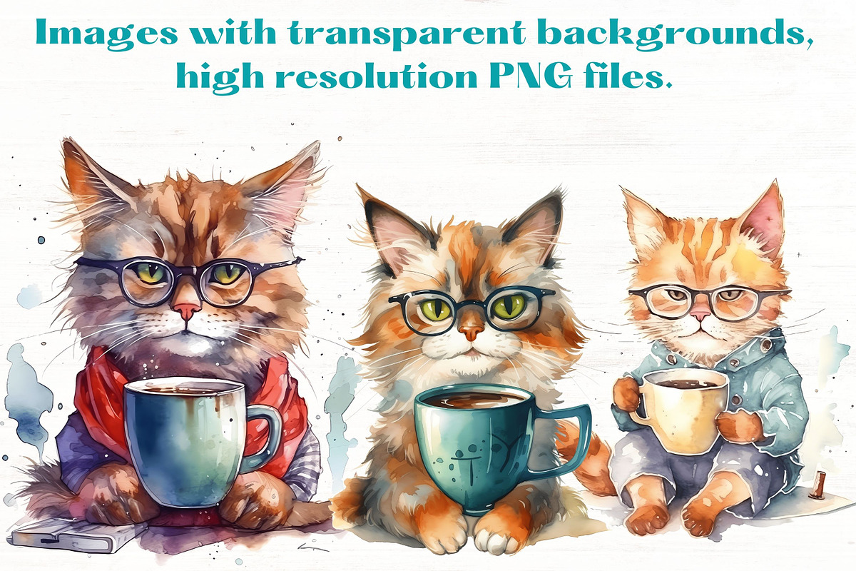 Cats with Coffee clipart x11, an Animal Illustration by Mermaids Cove (Photo 4 of 9)