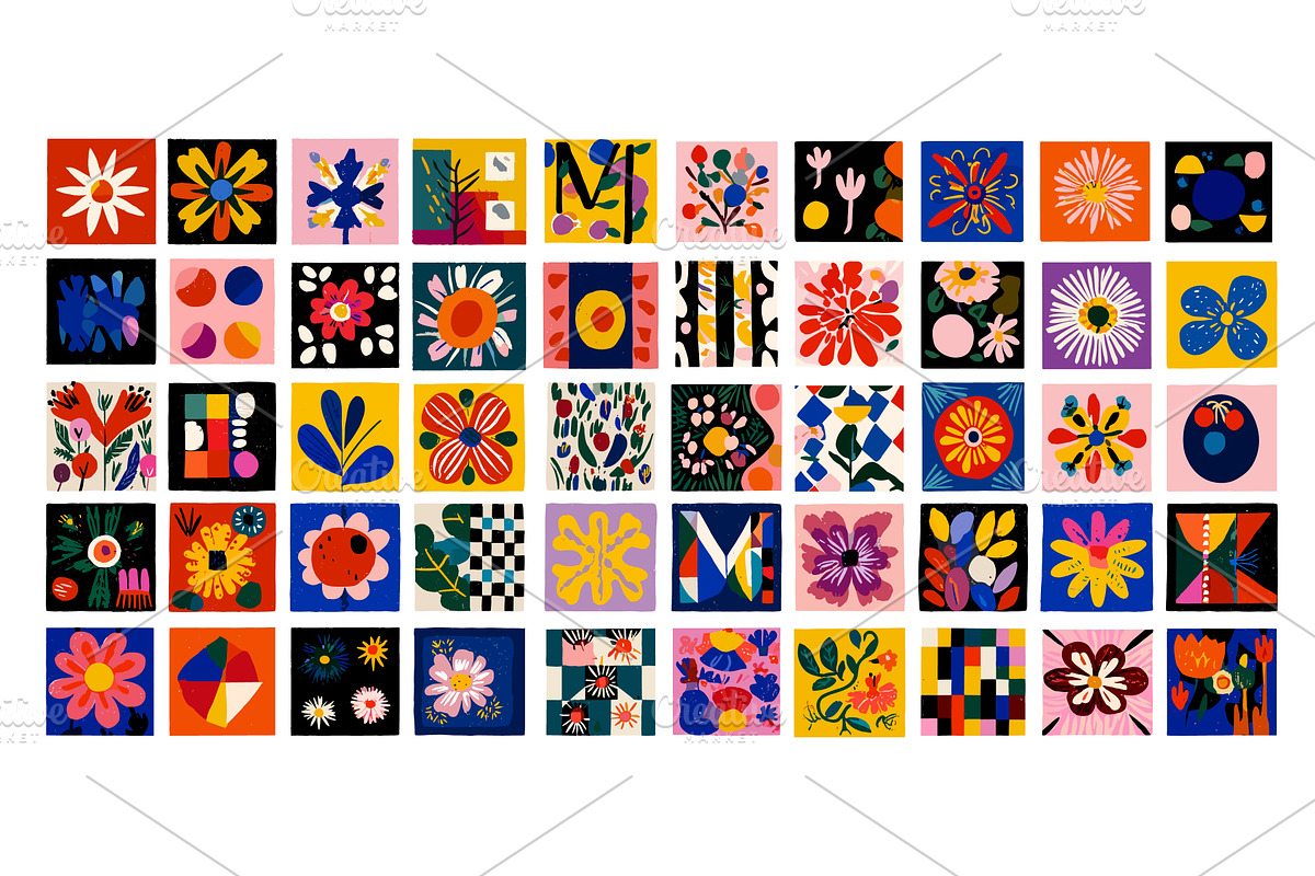 Floral square patterns cartoon, an Object Illustration by Onyx