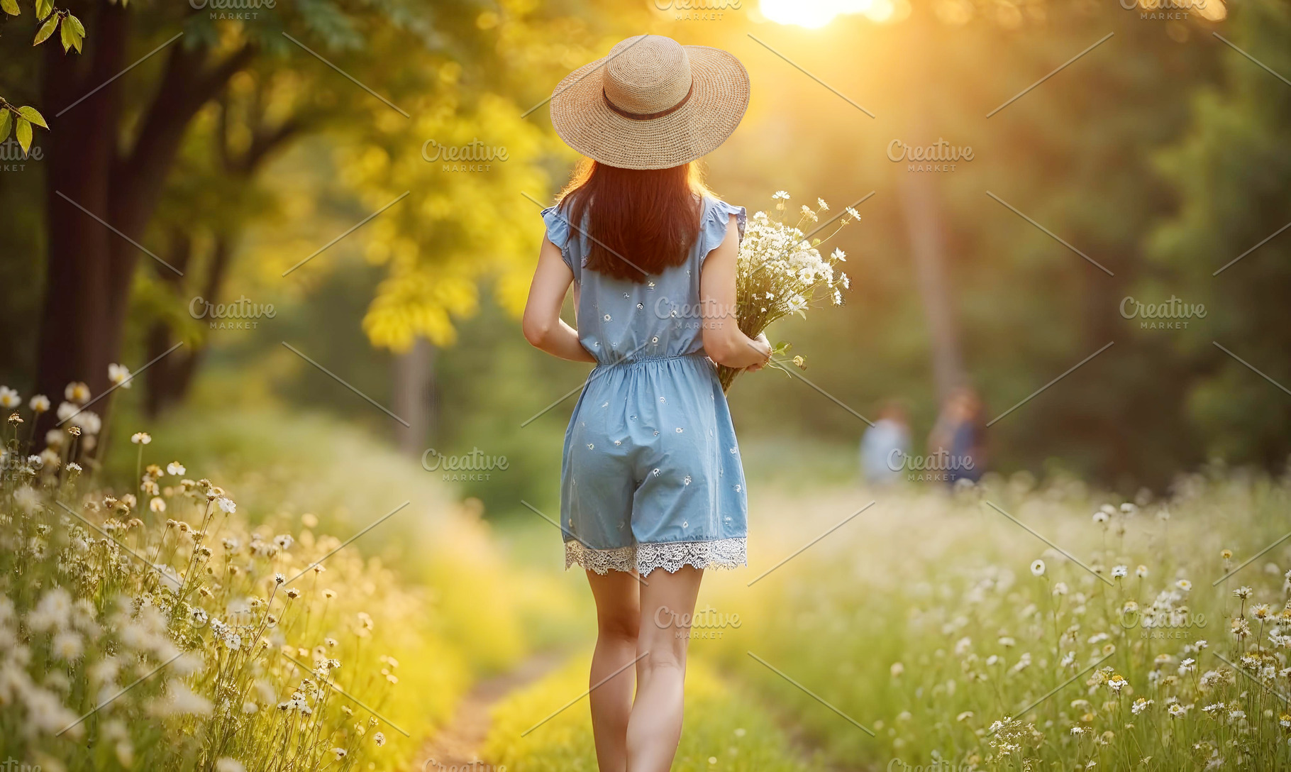 Young woman in flowing summer dress, a Nature Photo by Volff