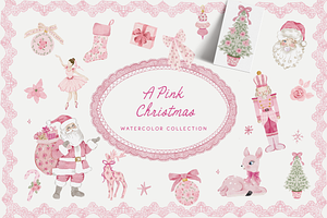 Christmas Watercolor pink whimsy set, an Object Graphic by Grace Noboa Illustrations