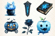 Blue Halloween Watercolor Clipart, an Illustration by Dream Creation (Thumbnail 2 of 7)