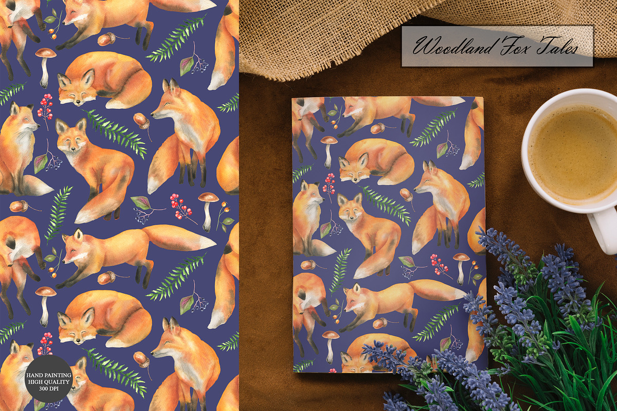 Watercolor Fox Seamless Patterns, an Animal Illustration by OlDm_Shop (Photo 4 of 10)