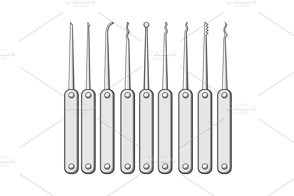 Lock picking tools set unlocking, a Technology Illustration by pikepicture