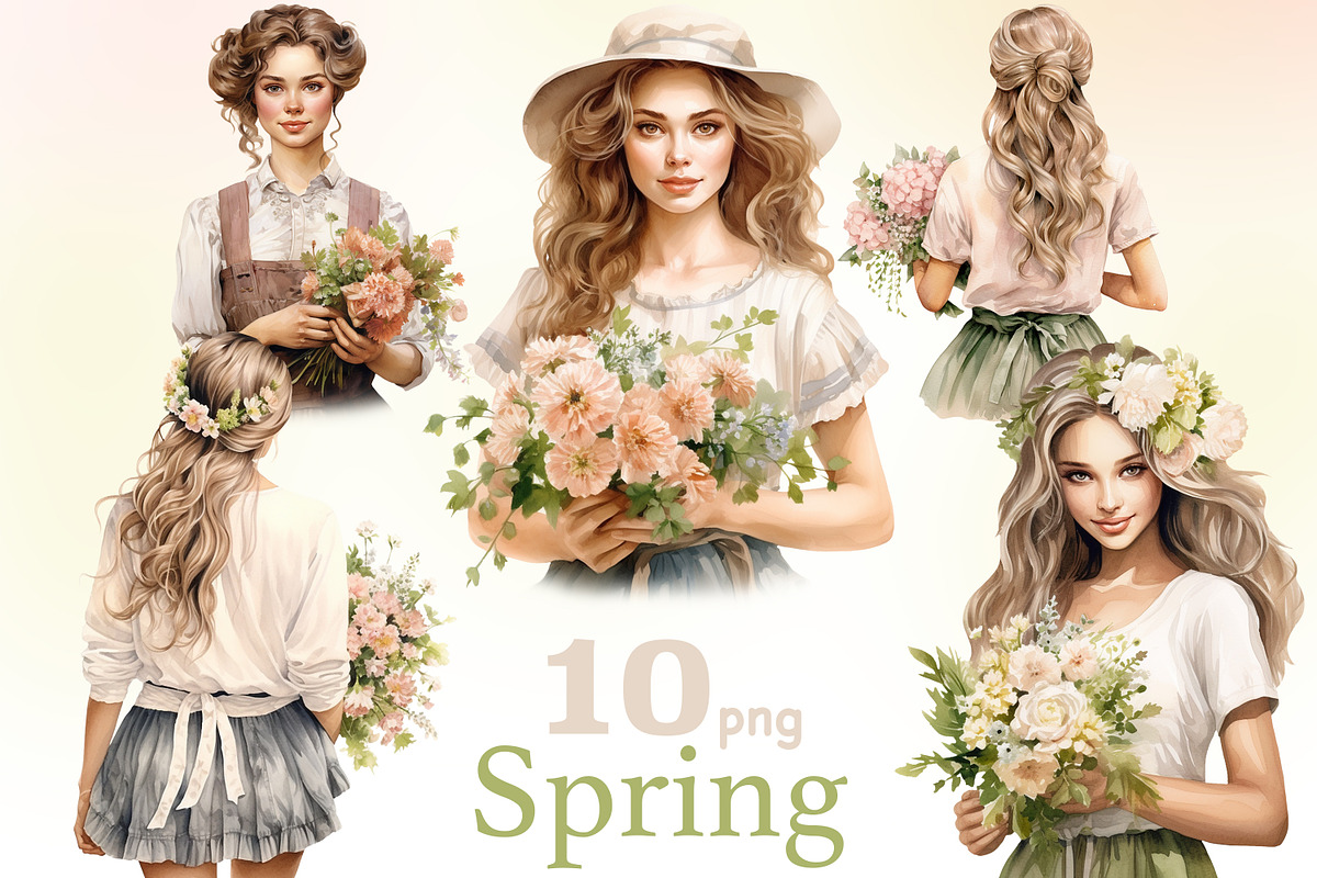 Spring Watercolor Clipart Bundle, a Person Illustration by GlamArtZhanna (Photo 1 of 4)