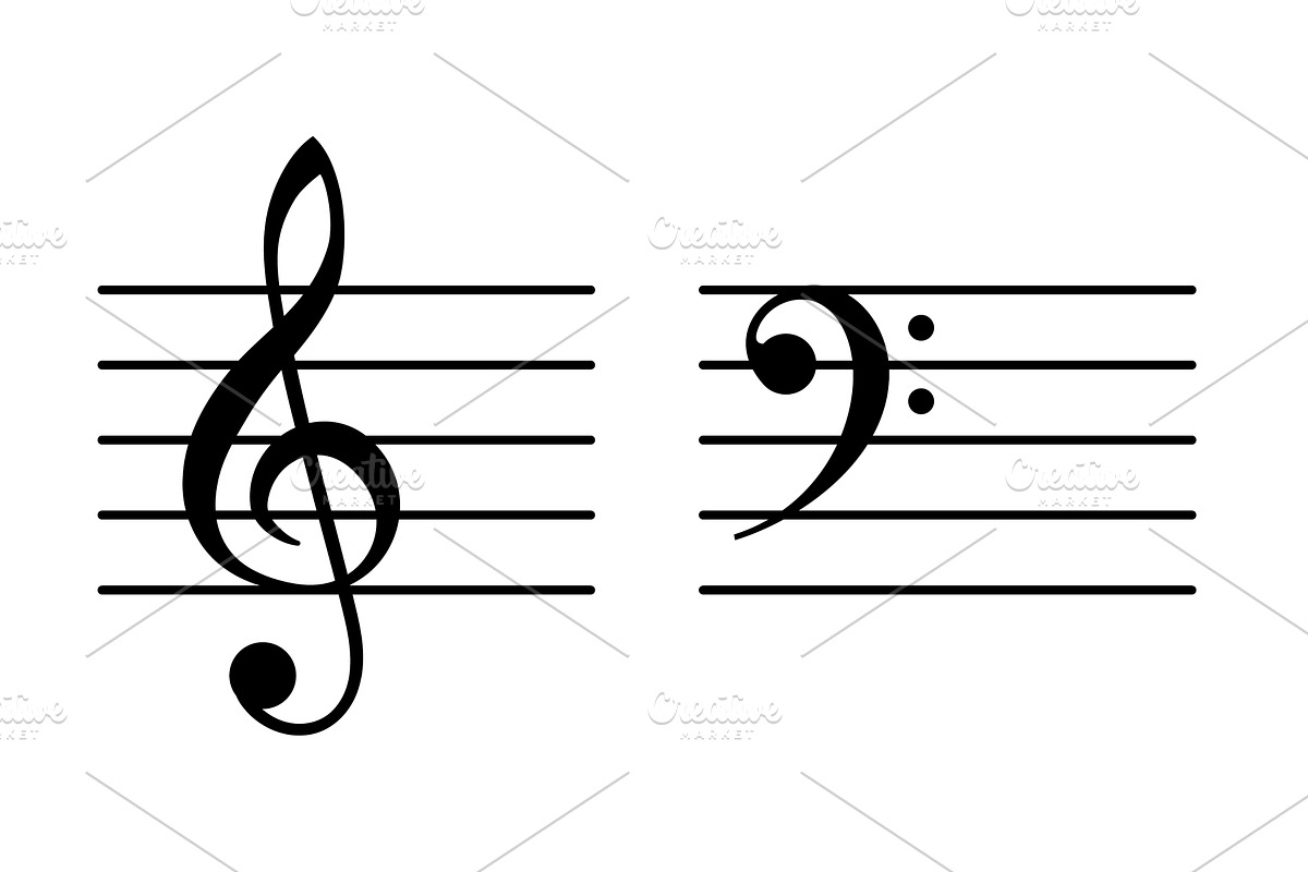 A treble clef sits on the left staff, an Illustration by Woters little shop