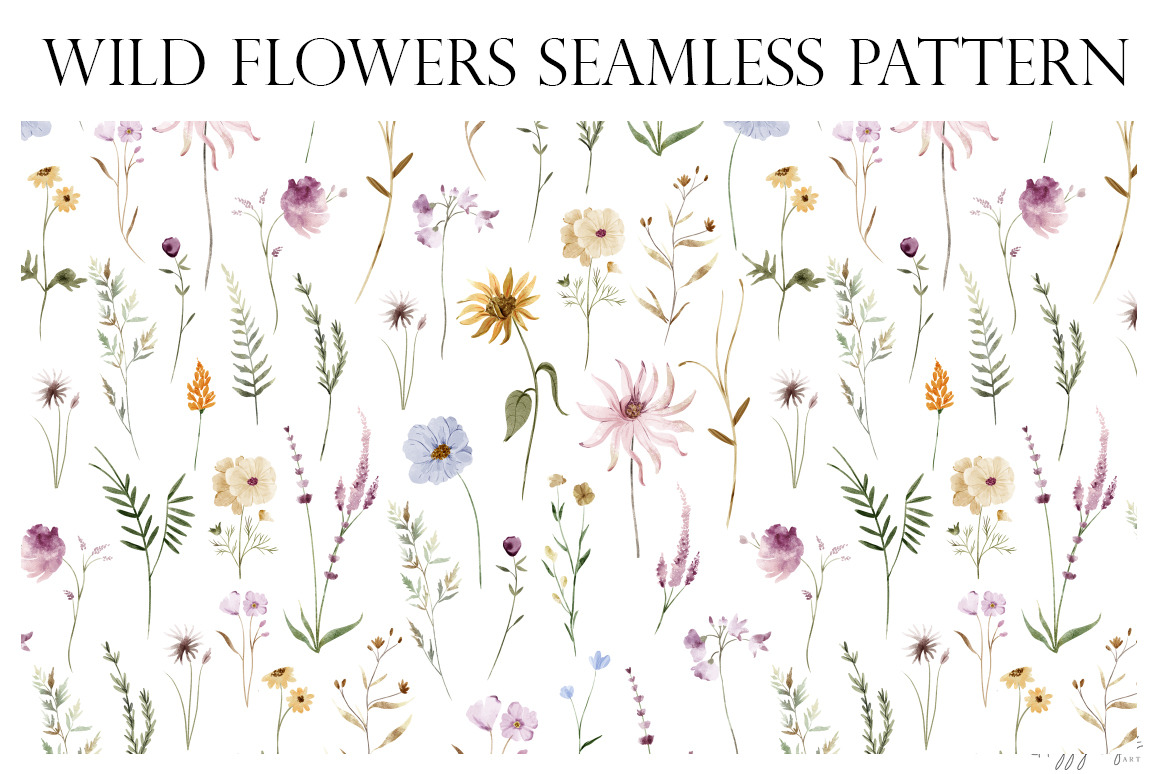 Wild flowers seamless pattern, a Pattern Graphic by TheHappyGiftArt