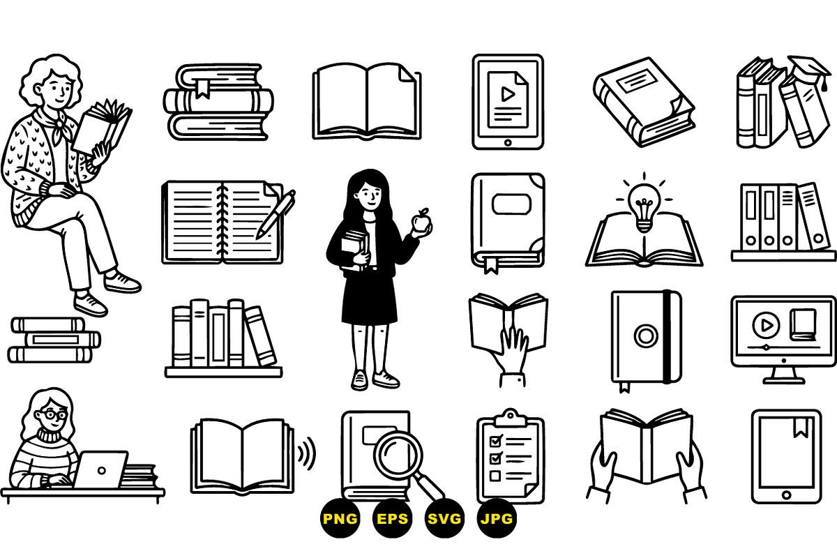 Educational Bookreading Vector Set, an Illustration by designvectx (Photo 3 of 3)