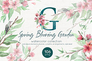 Spring blooming watercolor set, a Decorative Illustration by ArtPavo (Thumbnail 1 of 8)
