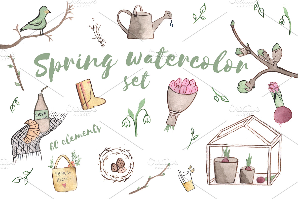 Spring watercolor set, an Illustration by Alena Ermakova (Photo 1 of 4)