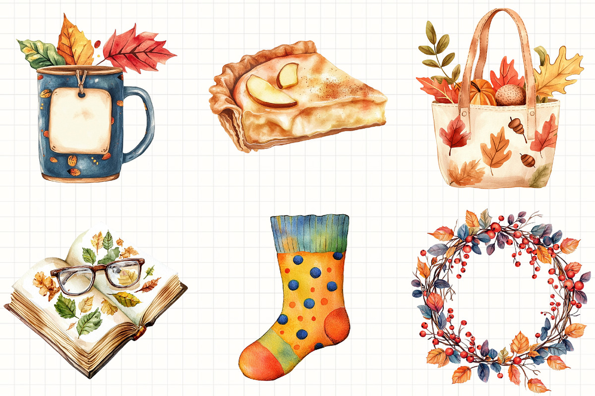 Watercolor Fall Favorites Clipart, an Illustration by Libby Wishes (Photo 2 of 6)