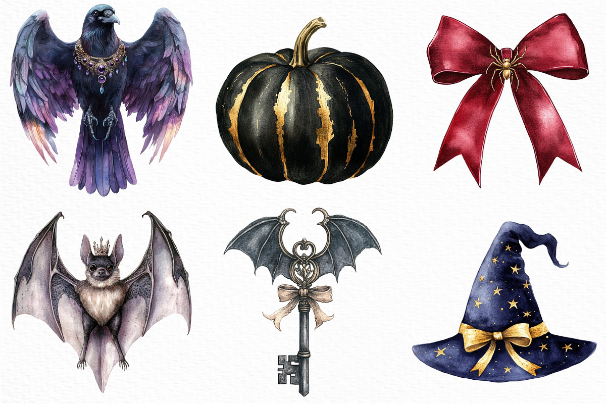 Watercolor Elegant Halloween Clipart, an Illustration by Craft Nest (Photo 5 of 6)