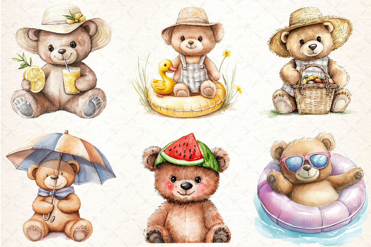 Summer Teddy Bear Clipart, an Illustration by Libby Wishes (Photo 2 of 7)