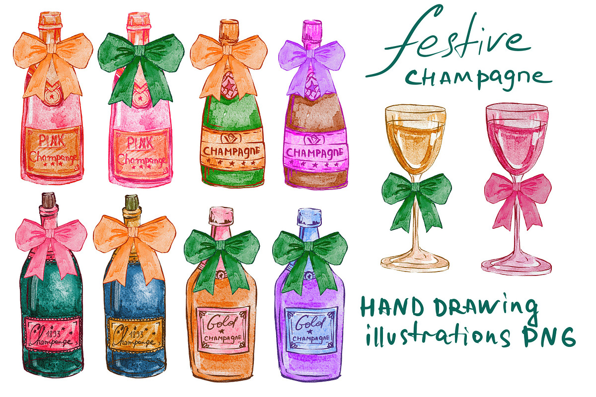 Champagne watercolor png, a Food Illustration by Julia Bogdan (Photo 3 of 4)