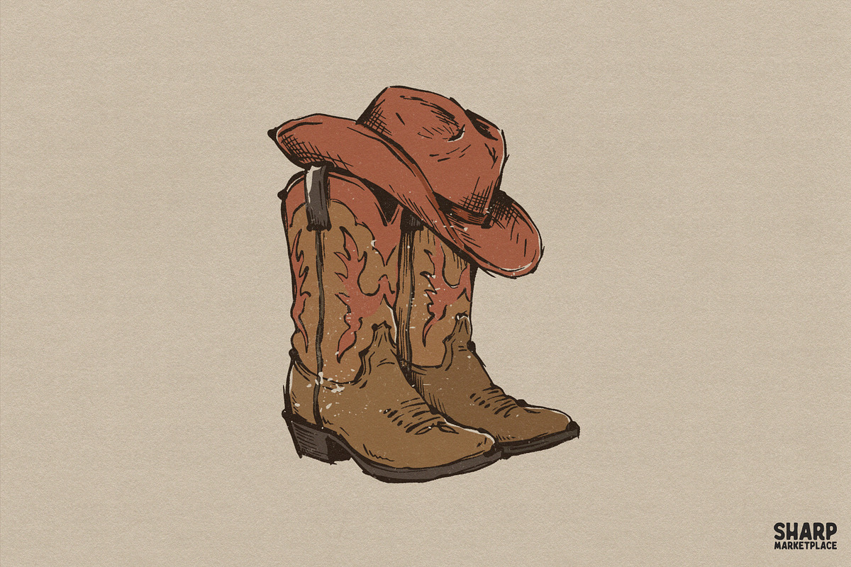 Rustic Cowgirl Boots With Wide Brim, an Object Graphic by SharpMarketplace (Photo 1 of 4)