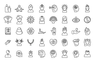 Mindfulness Icons Set Outline Vector