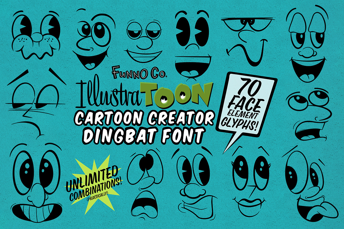Cartoon Face Creator Dingbat Font, a Symbol Font by Funno Co. (Photo 1 of 4)