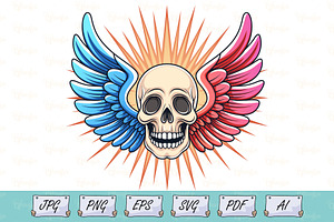 Skull with Red and Blue Wings Vector, a Decorative Illustration by Ghagra
