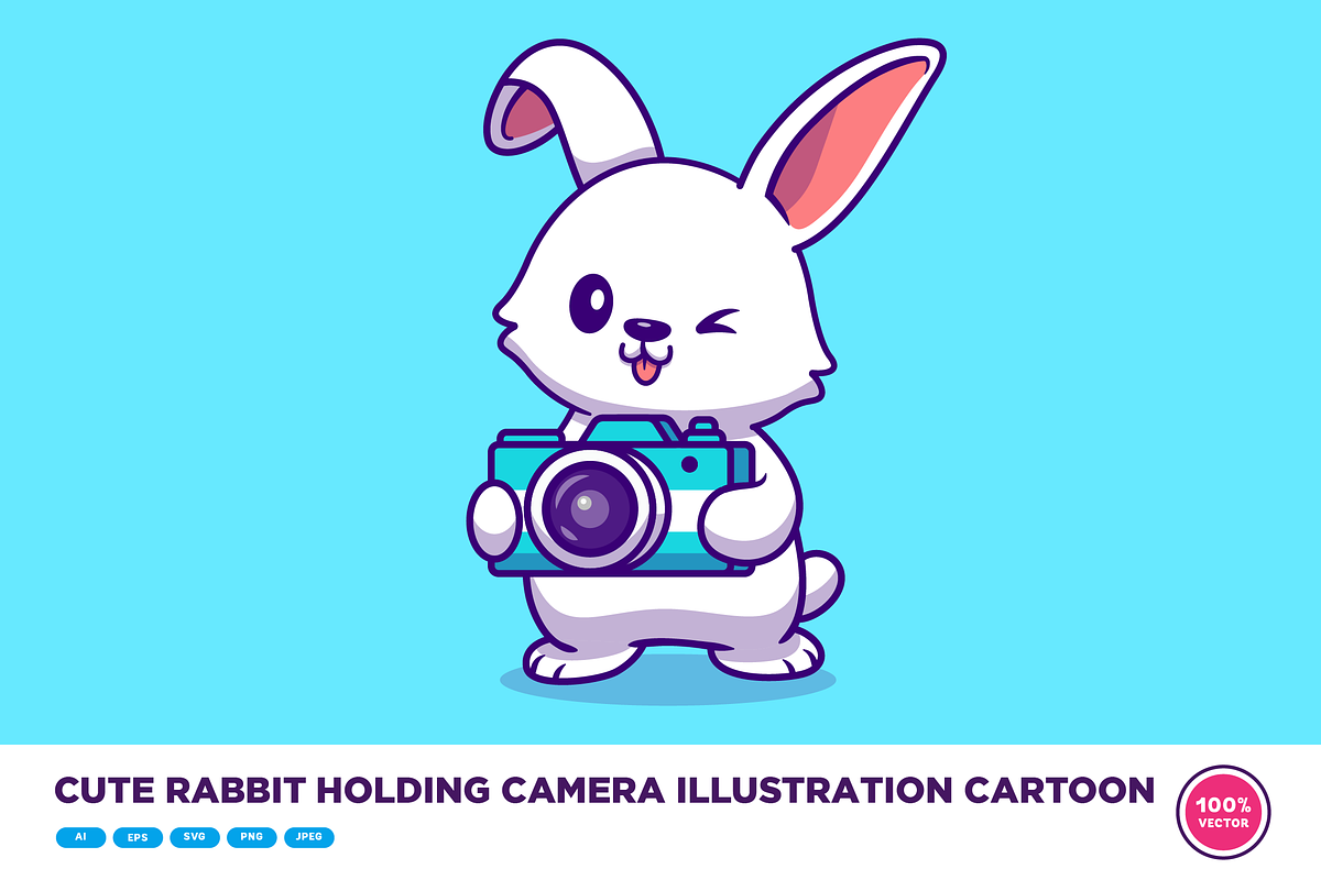 Cute Rabbit Holding Camera Cartoon, an Animal Illustration by Catalyst ...