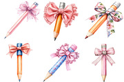 Coquette School Pencil Bow Clipart, an Illustration by DreamArtGraphic (Thumbnail 2 of 5)