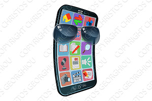 Mobile Phone Cool Shades Cartoon, a Technology Illustration by Christos Georghiou
