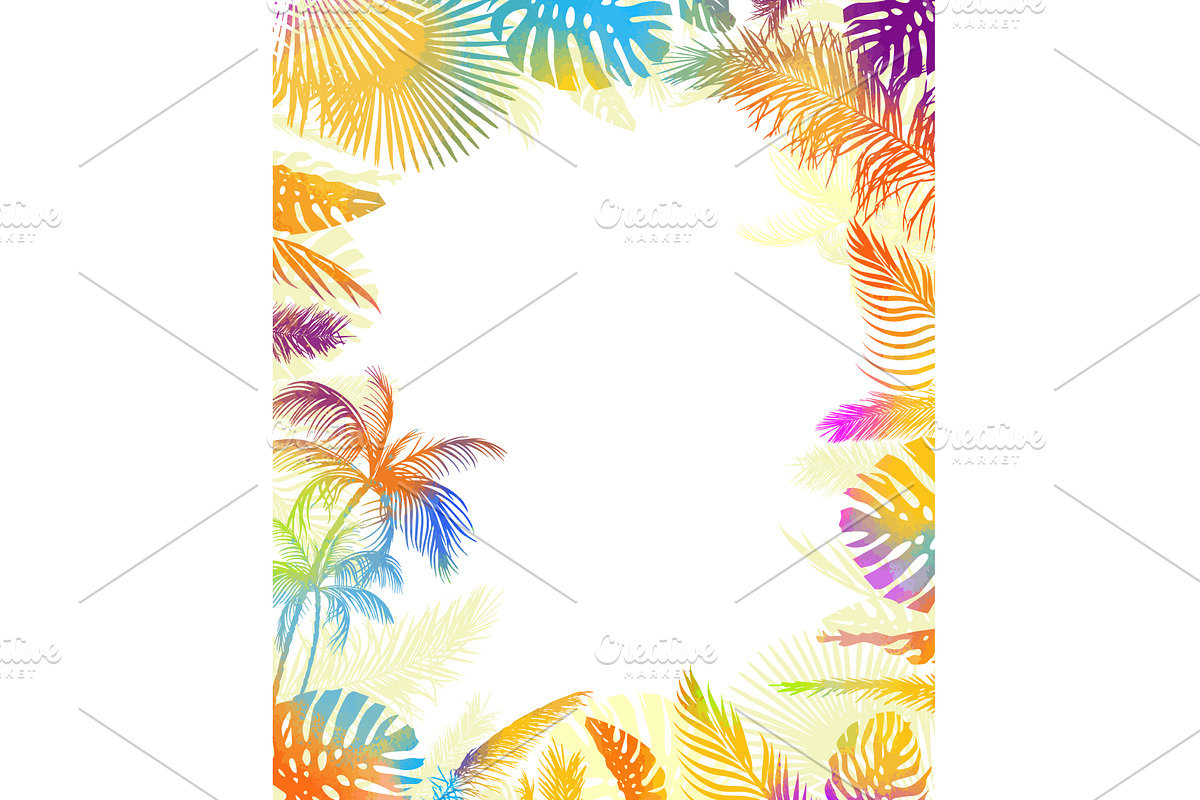 Multicolored palm leaf frame . Hand, an Illustration by Nenahliadava Design